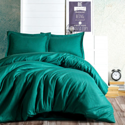Parure de lit satin de coton STRIPY Emerald - 2 places - 240x260cm