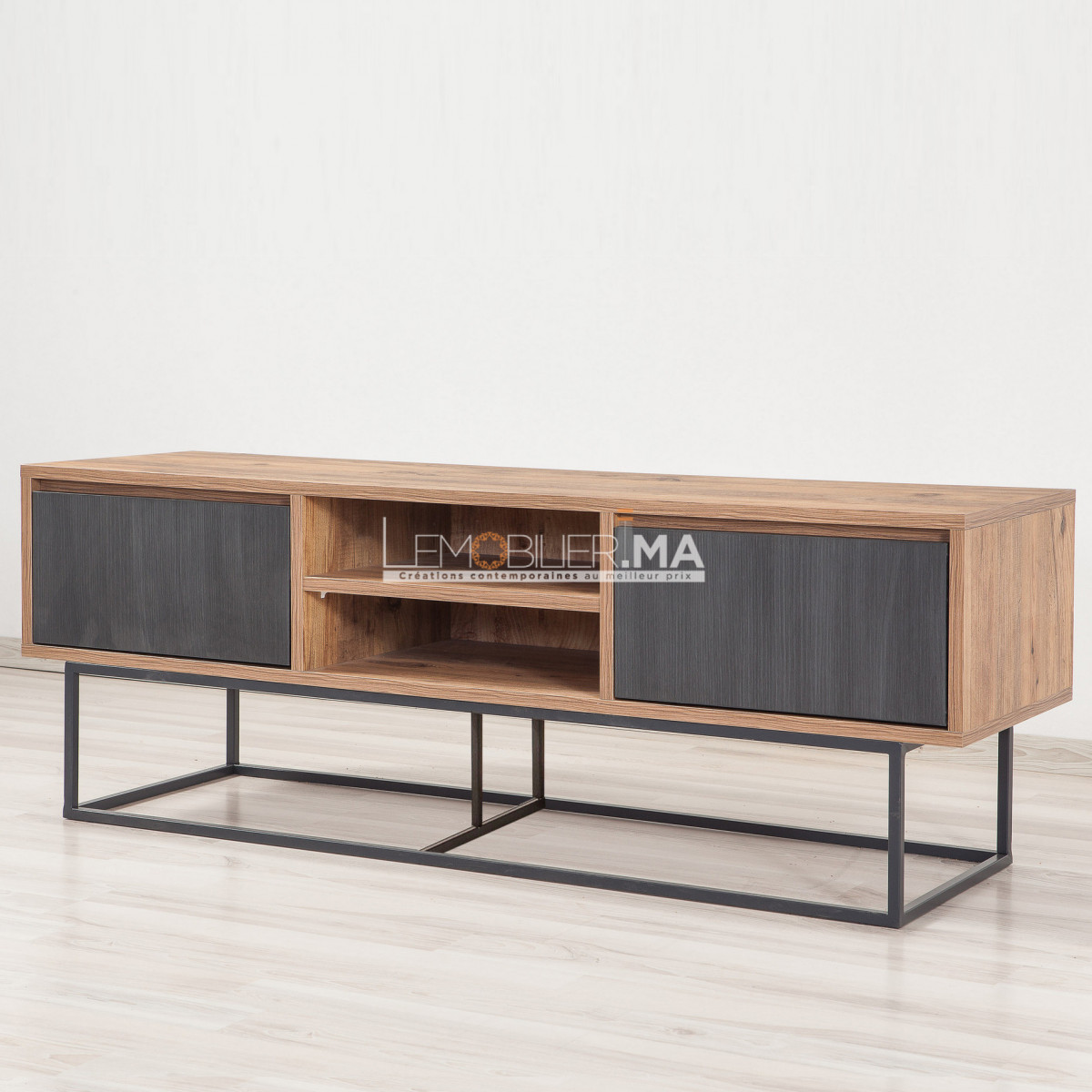 Meuble TV Dgodign, Buffet bas de salon, Buffet de salon pour télévision, 165x40h47 cm, Chêne Nodi et Anthracite