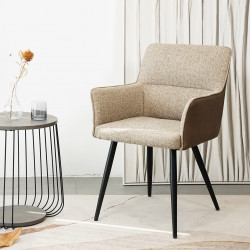 Fauteuil CUCCI - Toile taupe & Cuir brun Soft Touch