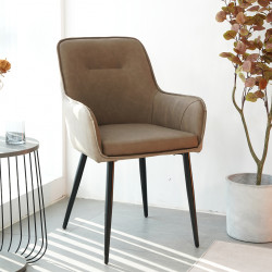 Fauteuil WOOP - Cuir bi-tons Taupe & Crème - Soft Touch
