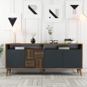 Buffet bas REYES - Chêne cendré, Anthracite & Acier - 180cm