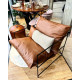 Fauteuil HEROE - Outdoor / Indoor - Cuir Cognac & Bouclette crème