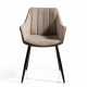 Fauteuil IKIL - Toile bouclette taupe & Cuir brun Soft Touch