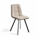 Chaise IKIL - Toile bouclette taupe & Cuir brun Soft Touch