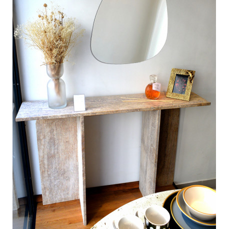 Console ANTIQUA - Travertin brut & plateau au choix