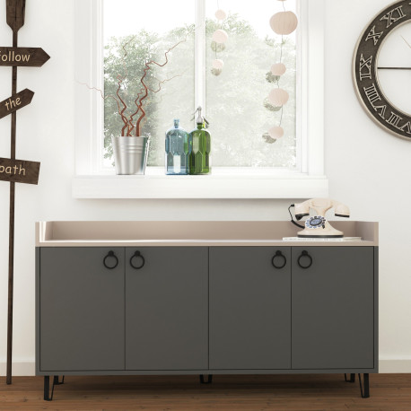 Buffet bas GREEZY - Anthracite & Taupe - 140 cm