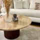 Table basse ZANOTTI - Plateau en travertin & base en bois de noyer