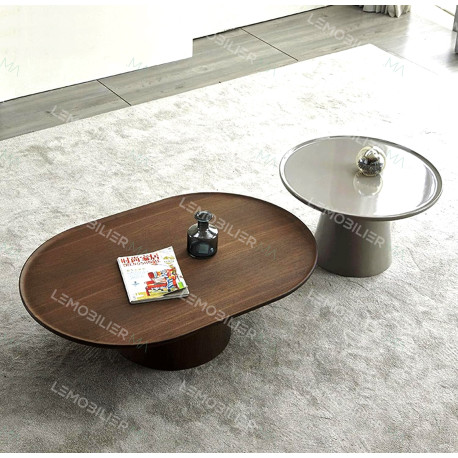 Duo de tables basses KINGSTON - Noyer & laque précieuse Moka