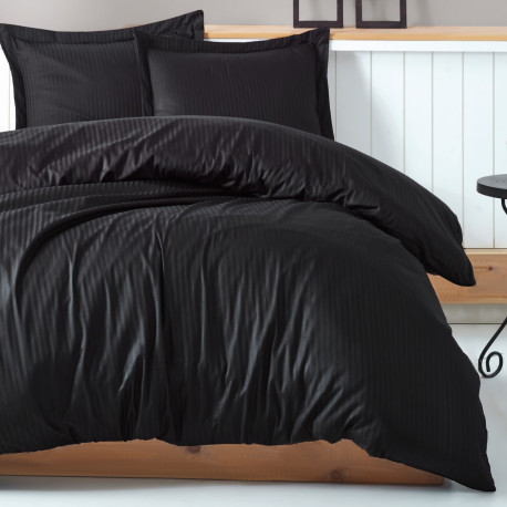 Parure de lit satin de coton STRIPY Black - 2 places - 240x260cm