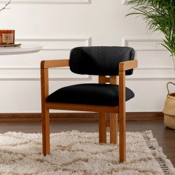 Fauteuil PIGRECO - Bois de chêne massif Miel & assise Black bouclette