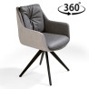 Fauteuil OLYA pivotant - Cuir gris Soft Touch & toile piquée grise