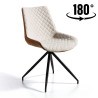 Fauteuil LINA - Toile beige & dossier en cuir cognac