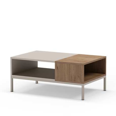 Table basse QUENOR - Crème & Chêne - 140 cm