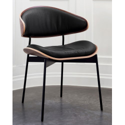 Chaise YOKO - Bois de noyer & cuir noir