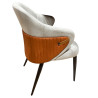 Fauteuil GINORI - Toile grise & Cuir sellier cognac