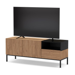 Meuble TV QUENOR - Chêne miel & Céruse noire - 140 cm