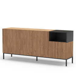 Buffet bas QUENOR - Chêne miel & Céruse noire - 180 cm