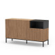 Buffet bas QUENOR - Chêne miel & Céruse noire - 140 cm