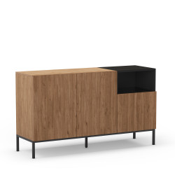 Buffet bas QUENOR - Chêne miel & Céruse noire - 140 cm
