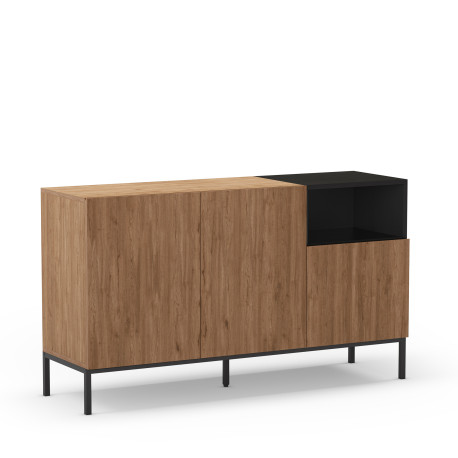 Buffet bas QUENOR - Chêne miel & Céruse noire - 140 cm