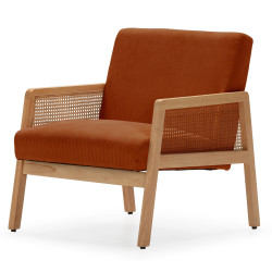Fauteuil CANNA - Chêne & Velours côtelé Brique