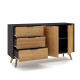 Buffet bas JUNA - Chêne miel & Céruse noire - 140 cm