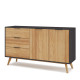 Buffet bas JUNA - Chêne miel & Céruse noire - 140 cm