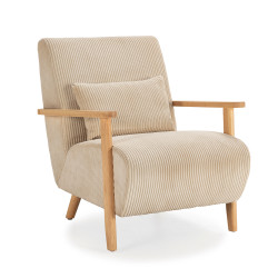 Fauteuil VEYA - Bois de chêne & Toile côtelée taupe