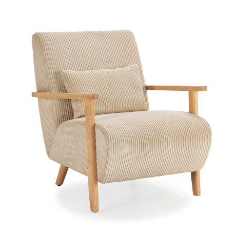 Fauteuil VEYA - Bois de chêne & Toile côtelée taupe