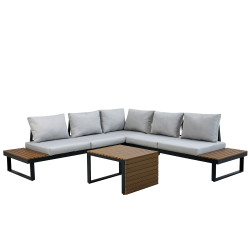 Salon outdoor SKYROS modulable - Alumium & Bois d'accacia