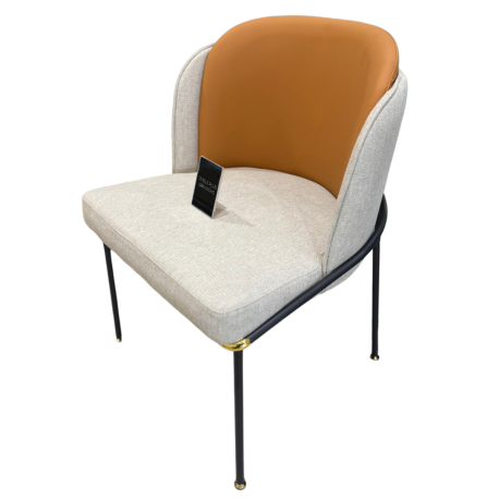 Fauteuil DOBLE Plus - Black & Brass - Toile grise & Cuir Camel