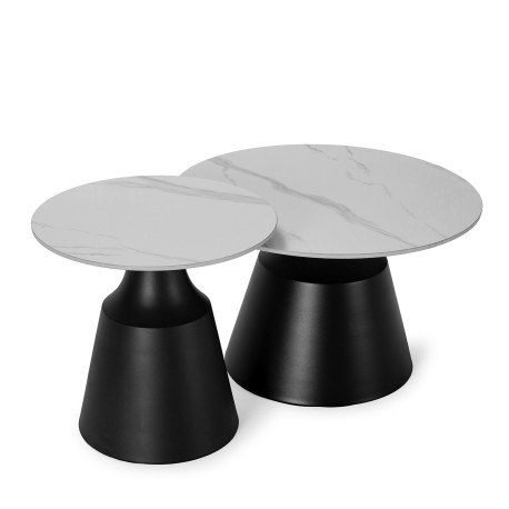 Duo de tables basses SYROS - Pierre marbrée Blanche