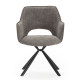 Fauteuil RAVEL - Toile chenille grise & Cuir anthracite