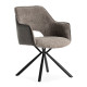 Fauteuil RAVEL - Toile chenille grise & Cuir anthracite