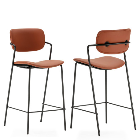 Tabouret ALELI - Toile de coton grise & matelassage nid d'abeille