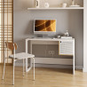 Bureau ALENA - 110cm - Blanc perle & Caisson Chêne