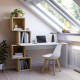 Bureau KUBY - 154cm - Blanc perle & Caisson Chêne