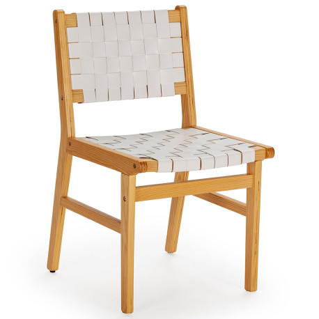Chaise RUKT - Chêne massif & Cuir Blanc