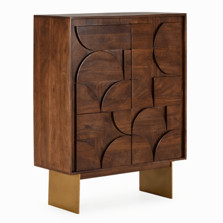 Buffet haut - Bahut MONROVIA - Noyer & Laiton - 145 cm