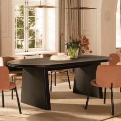 Table à manger VADUZ - Chêne massif cerusé en noir - 220 cm