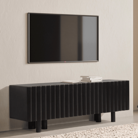 Meuble télé ATHENA - Chêne cerusé Noir - 160 cm