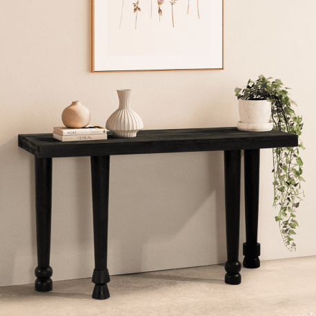 Console NASSAU - Chêne massif cerusé en noir - 130 cm