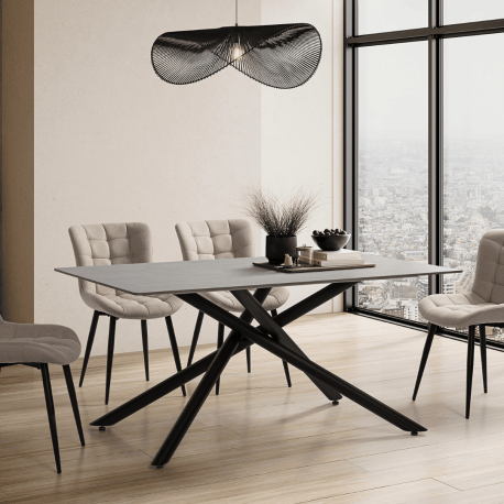 Table à manger MILOW - Pierre marbrée grise - 160 cm