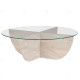 Table basse ASWAN - Plateau verre - 90 cm - Façon travertin