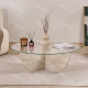 Table basse ASWAN - Plateau verre - 90 cm - Façon travertin