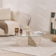 Table basse ASWAN - Plateau verre - 90 cm - Façon travertin