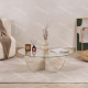 Table basse ASWAN - Plateau verre - 90 cm - Façon travertin