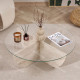Table basse ASWAN - Plateau verre - 90 cm - Façon travertin
