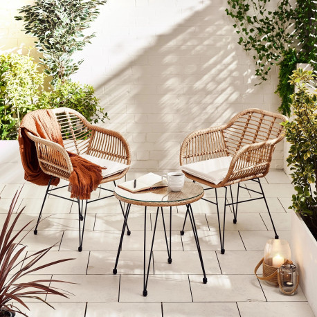 Ensemble de jardin NUSA — 2 fauteuils + table basse rotin