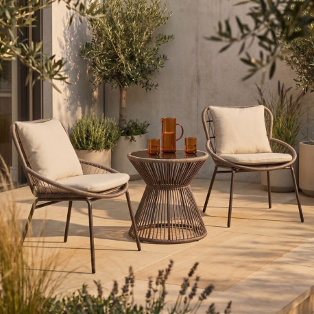 Ensemble de jardin SALINA — 2 fauteuils + table basse cordage tressé